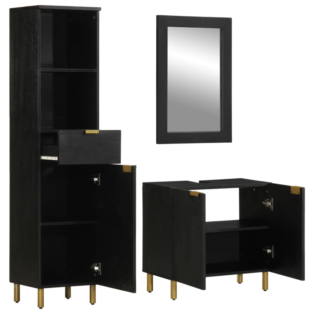 3 Piece Bathroom Furniture Set Black Engineered Wood