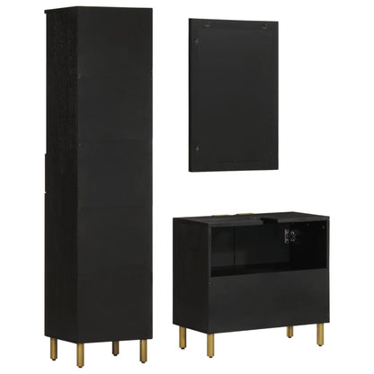 3 Piece Bathroom Furniture Set Black Engineered Wood