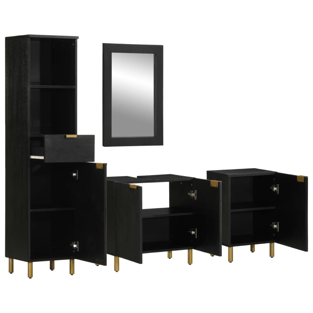 4 Piece Bathroom Furniture Set Black Engineered Wood