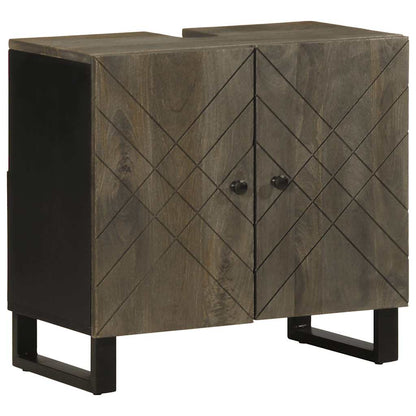 2 Piece Bathroom Furniture Set Black Solid Wood Mango