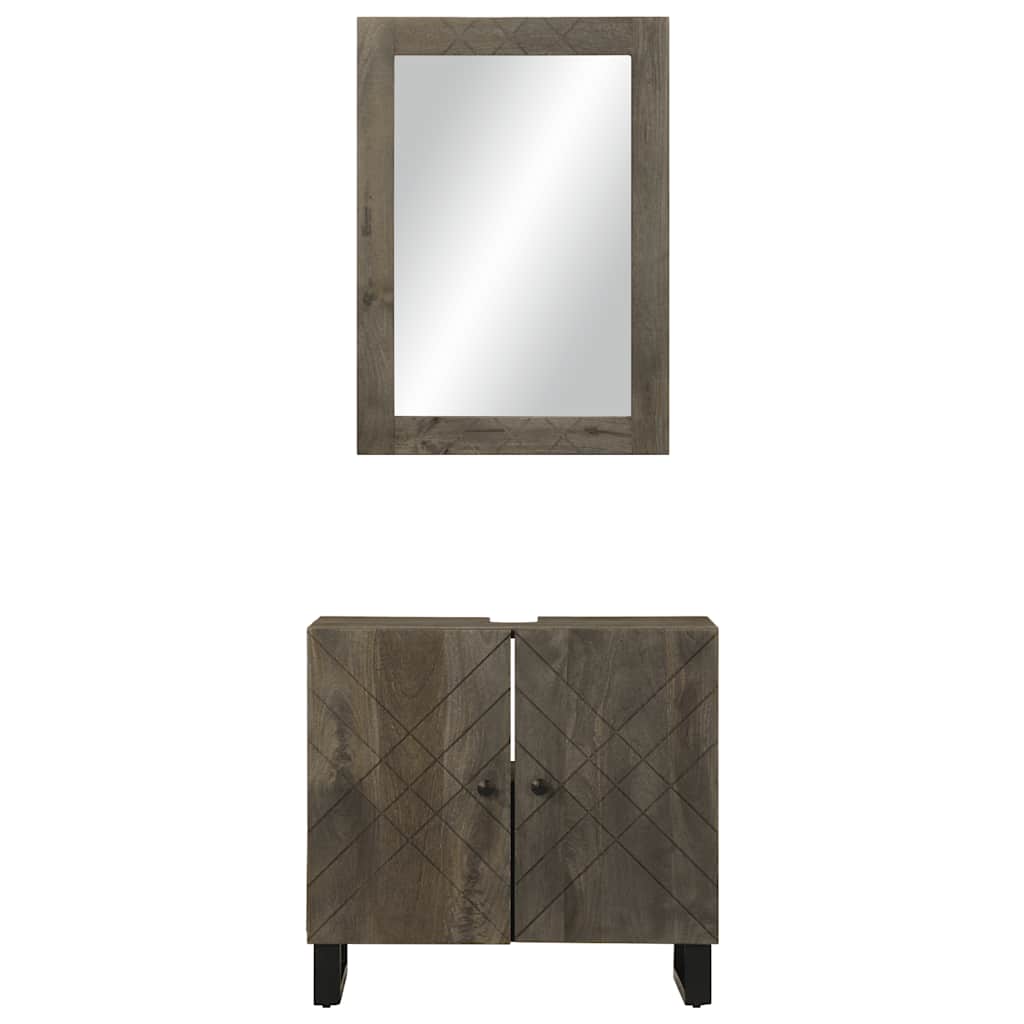 2 Piece Bathroom Furniture Set Black Solid Wood Mango