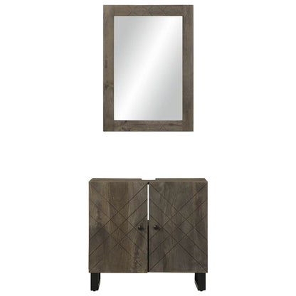 2 Piece Bathroom Furniture Set Black Solid Wood Mango