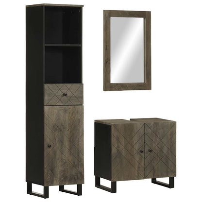 3 Piece Bathroom Furniture Set Black Solid Wood Mango