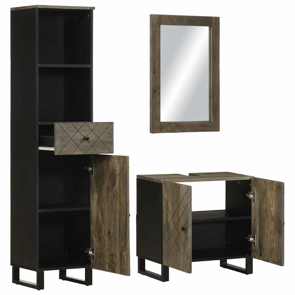 3 Piece Bathroom Furniture Set Black Solid Wood Mango