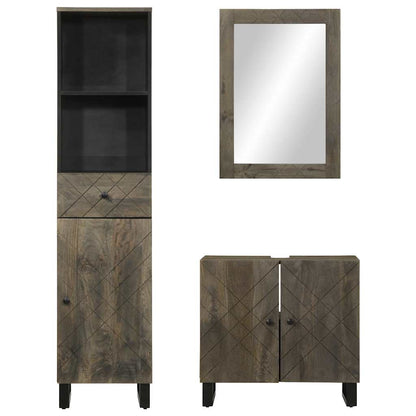 3 Piece Bathroom Furniture Set Black Solid Wood Mango