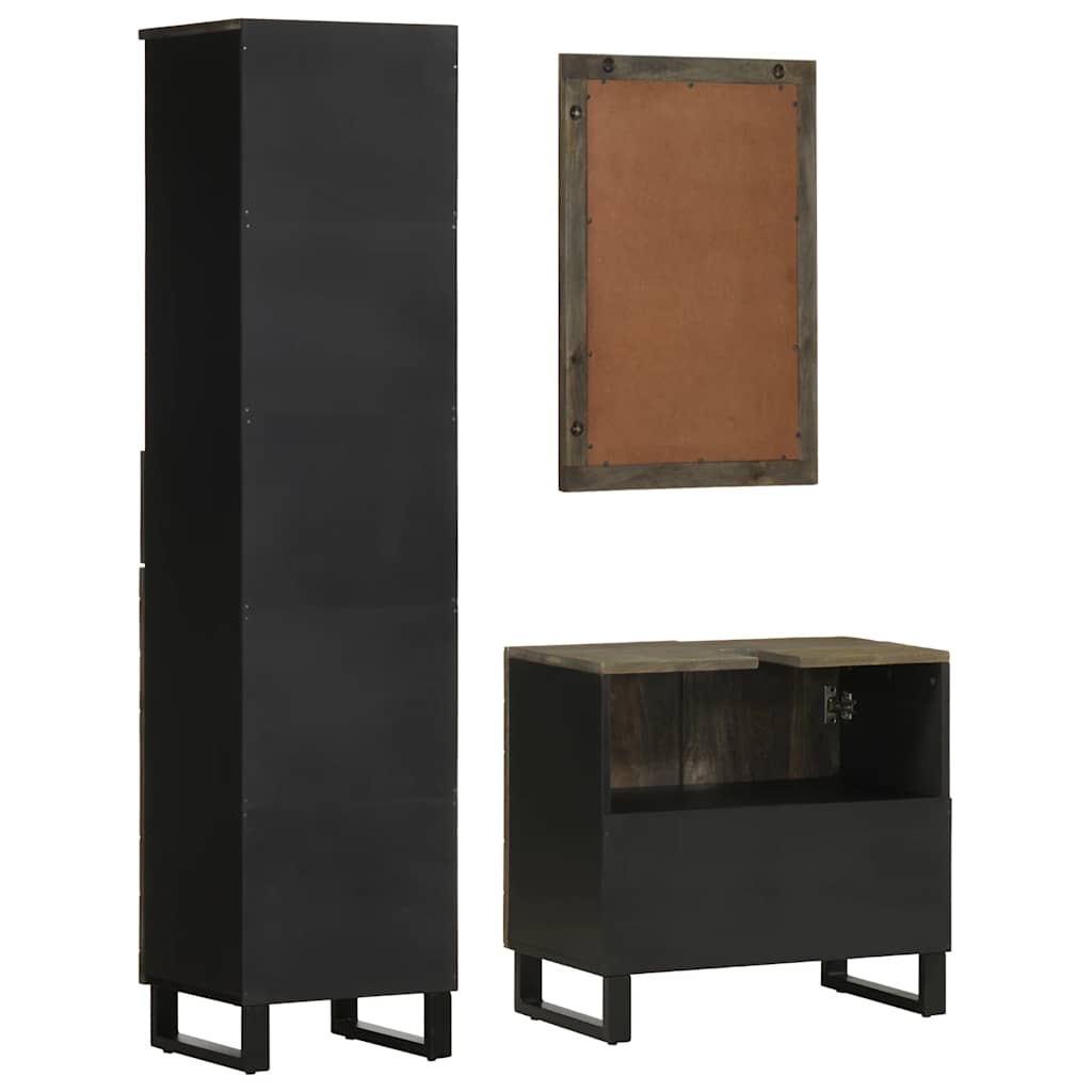 3 Piece Bathroom Furniture Set Black Solid Wood Mango