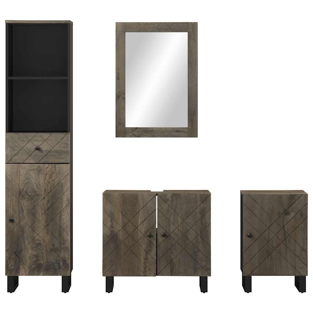 4 Piece Bathroom Furniture Set Black Solid Wood Mango