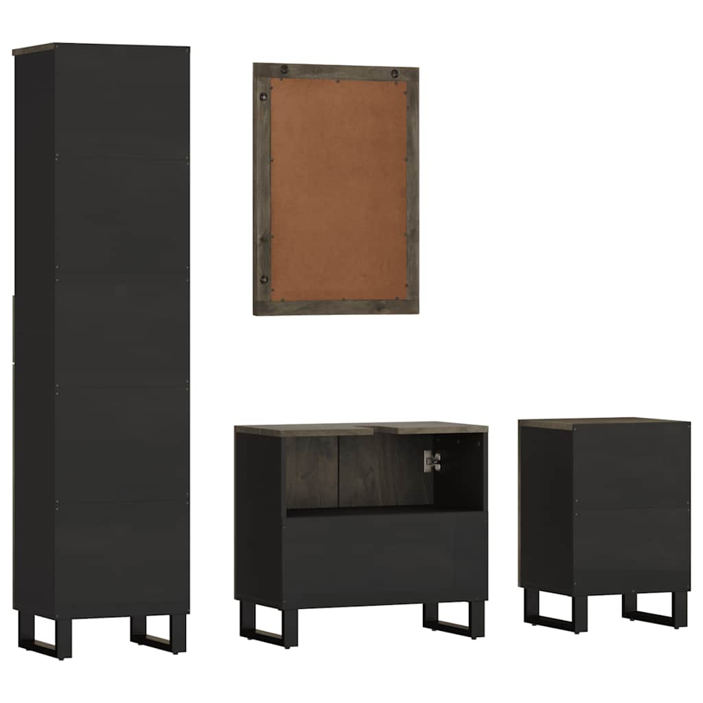 4 Piece Bathroom Furniture Set Black Solid Wood Mango