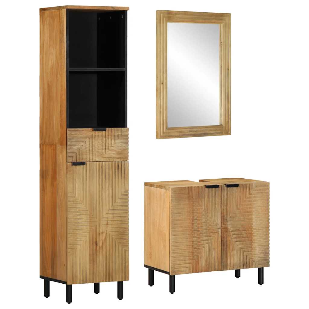 3 Piece Bathroom Furniture Set Brown Solid Wood Mango