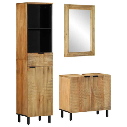 3 Piece Bathroom Furniture Set Brown Solid Wood Mango