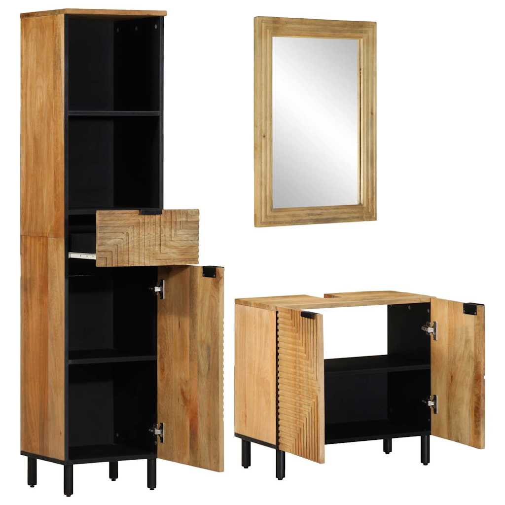 3 Piece Bathroom Furniture Set Brown Solid Wood Mango