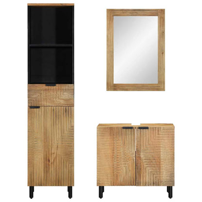 3 Piece Bathroom Furniture Set Brown Solid Wood Mango