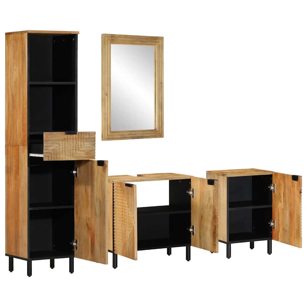 4 Piece Bathroom Furniture Set Brown Solid Wood Mango