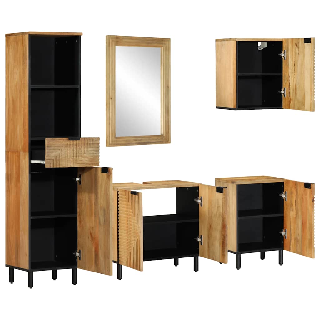 5 Piece Bathroom Furniture Set Brown Solid Wood Mango