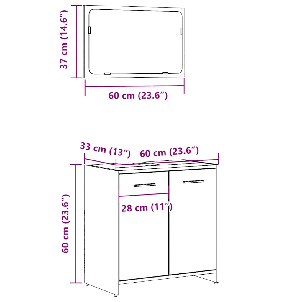 Bathroom Cabinet with Mirror Concrete Grey Engineered Wood