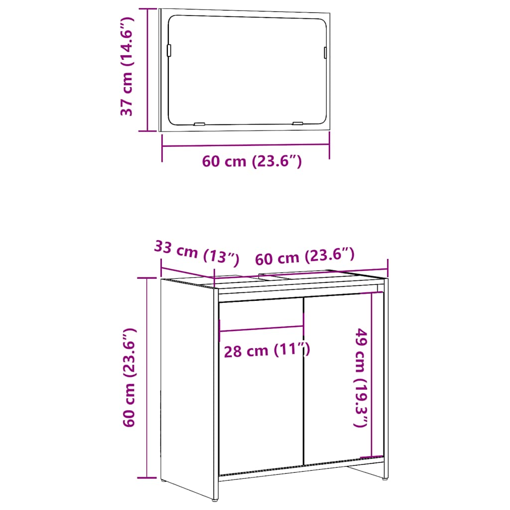 2 Piece Bathroom Furniture Set Old Wood Engineered Wood