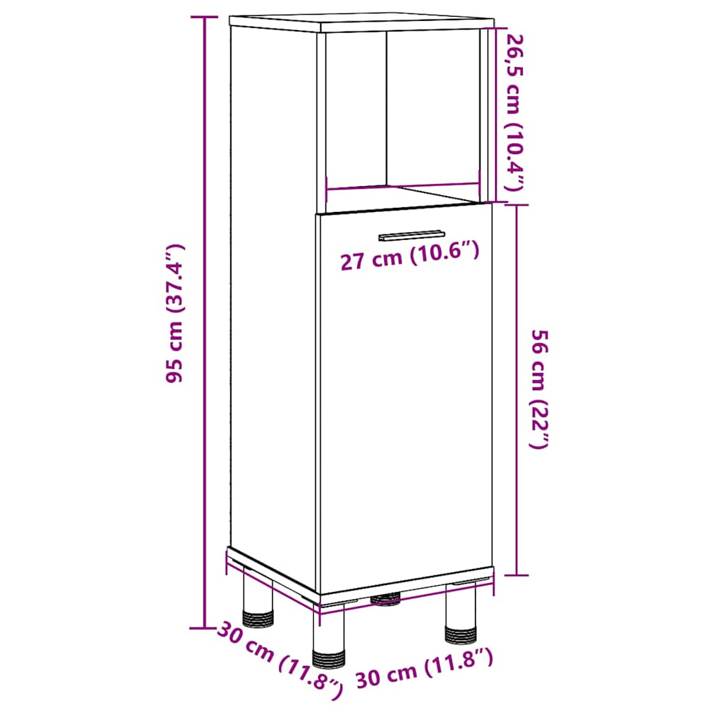 Bathroom Cabinet Concrete Grey 30x30x95 cm Engineered Wood