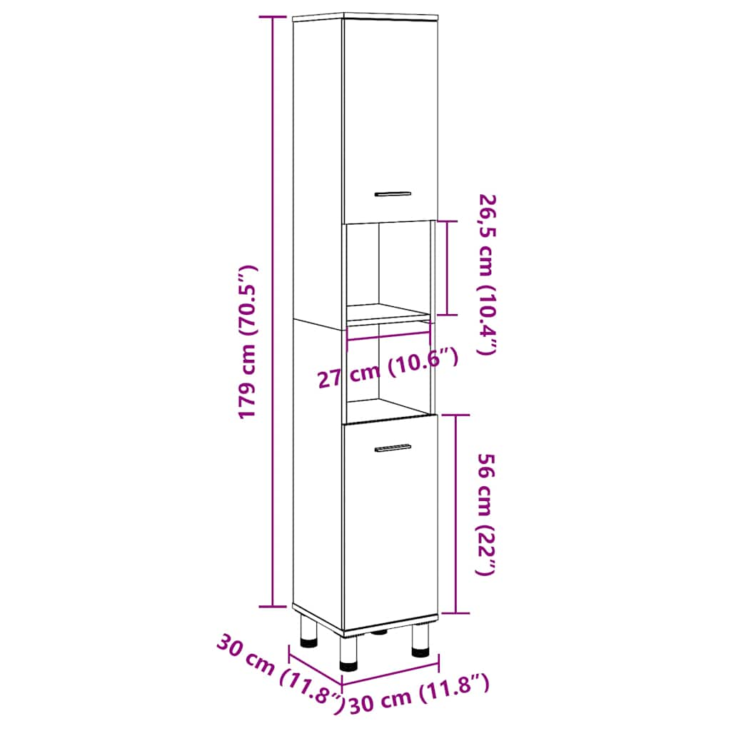 Bathroom Cabinet Artisan Oak 30x30x179 cm Engineered Wood