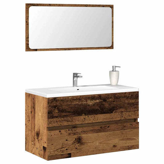 Bathroom Cabinet with Mirror Old Wood Engineered Wood