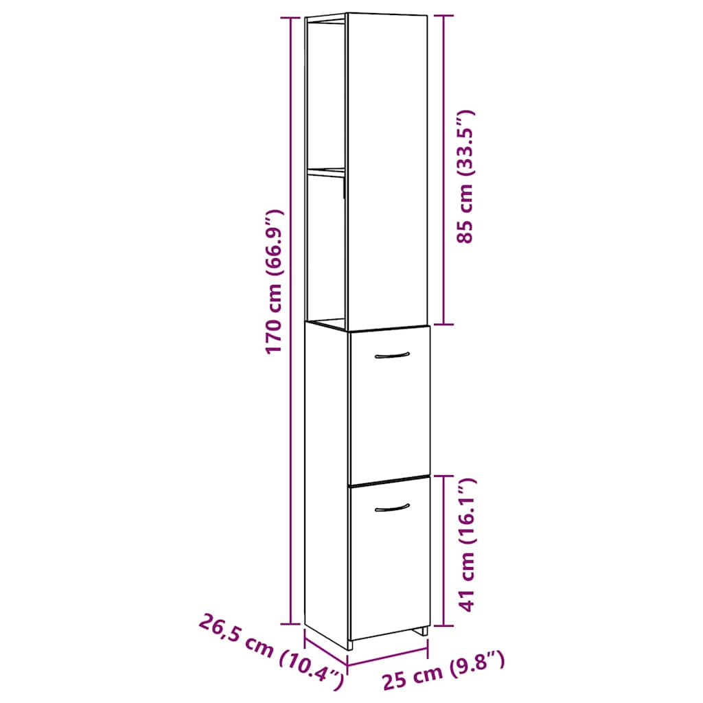 Bathroom Cabinet Old Wood 25x25x170 cm Engineered Wood