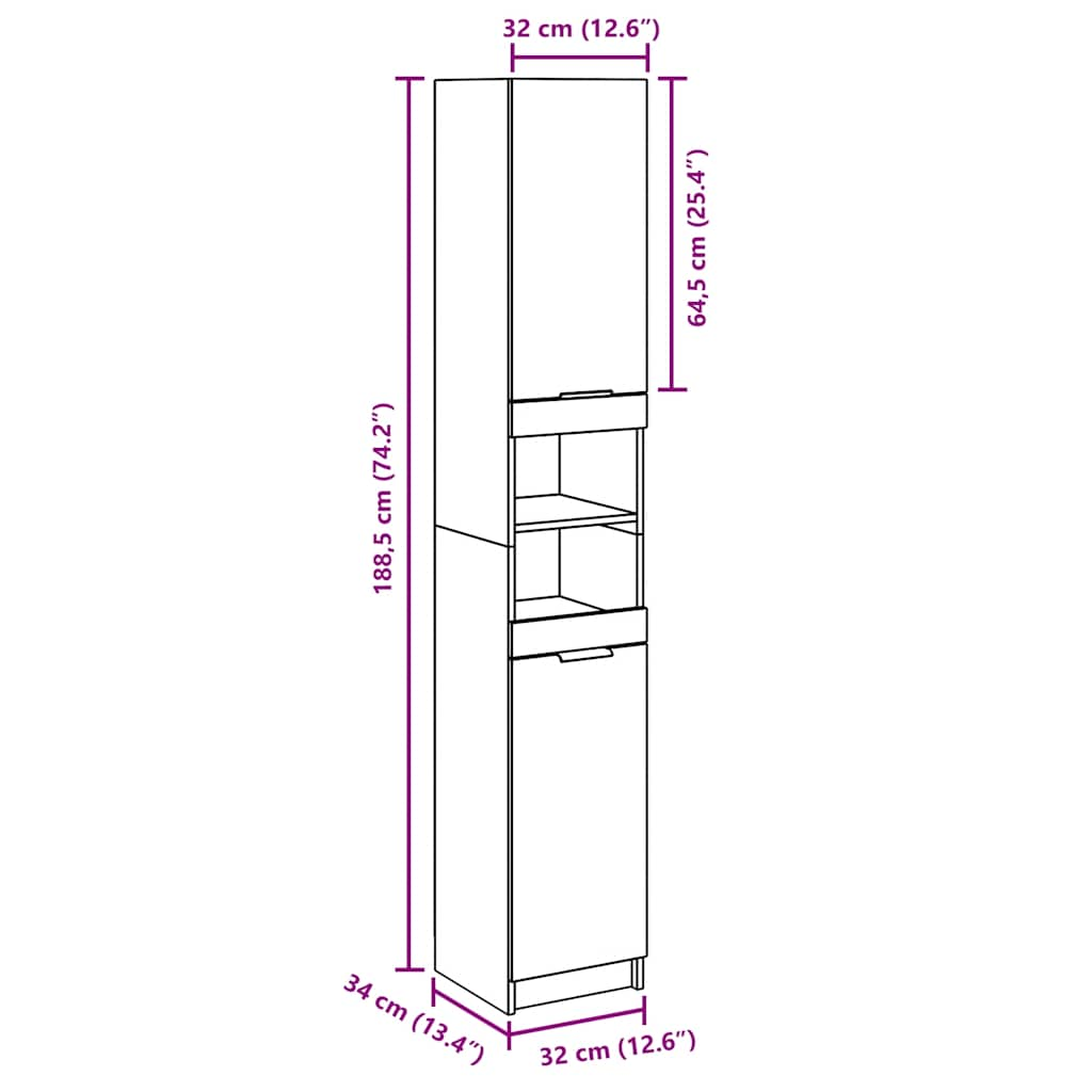 Bathroom Cabinet Concrete Grey 32x34x188.5 cm Engineered Wood - Bend