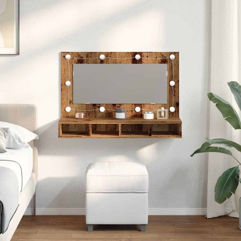 Mirror Cabinet with LED Old Wood 90x31.5x62 cm - Bend