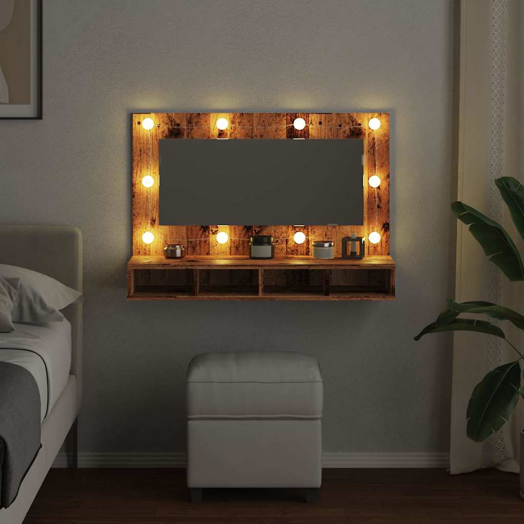 Mirror Cabinet with LED Old Wood 90x31.5x62 cm - Bend