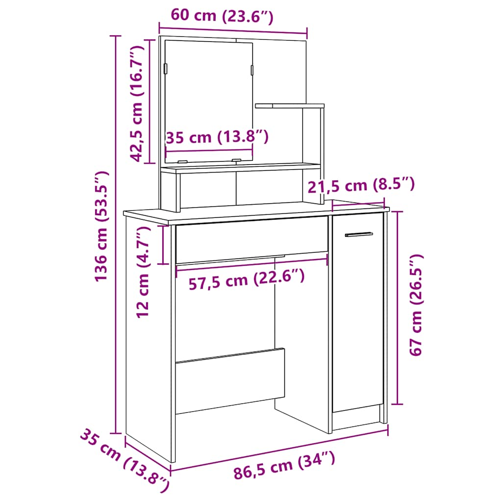 Dressing Table with Mirror Artisan Oak 86.5x35x136 cm - Bend