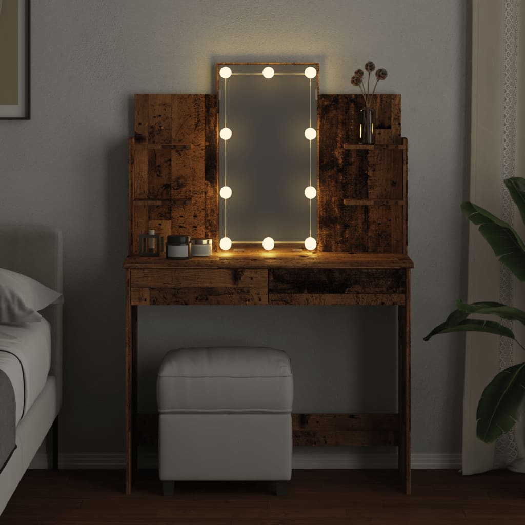 Dressing Table with LED Lights Old Wood 96x40x142 cm - Bend