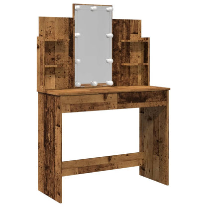 Dressing Table with LED Lights Old Wood 96x40x142 cm - Bend