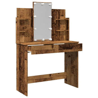 Dressing Table with LED Lights Old Wood 96x40x142 cm - Bend