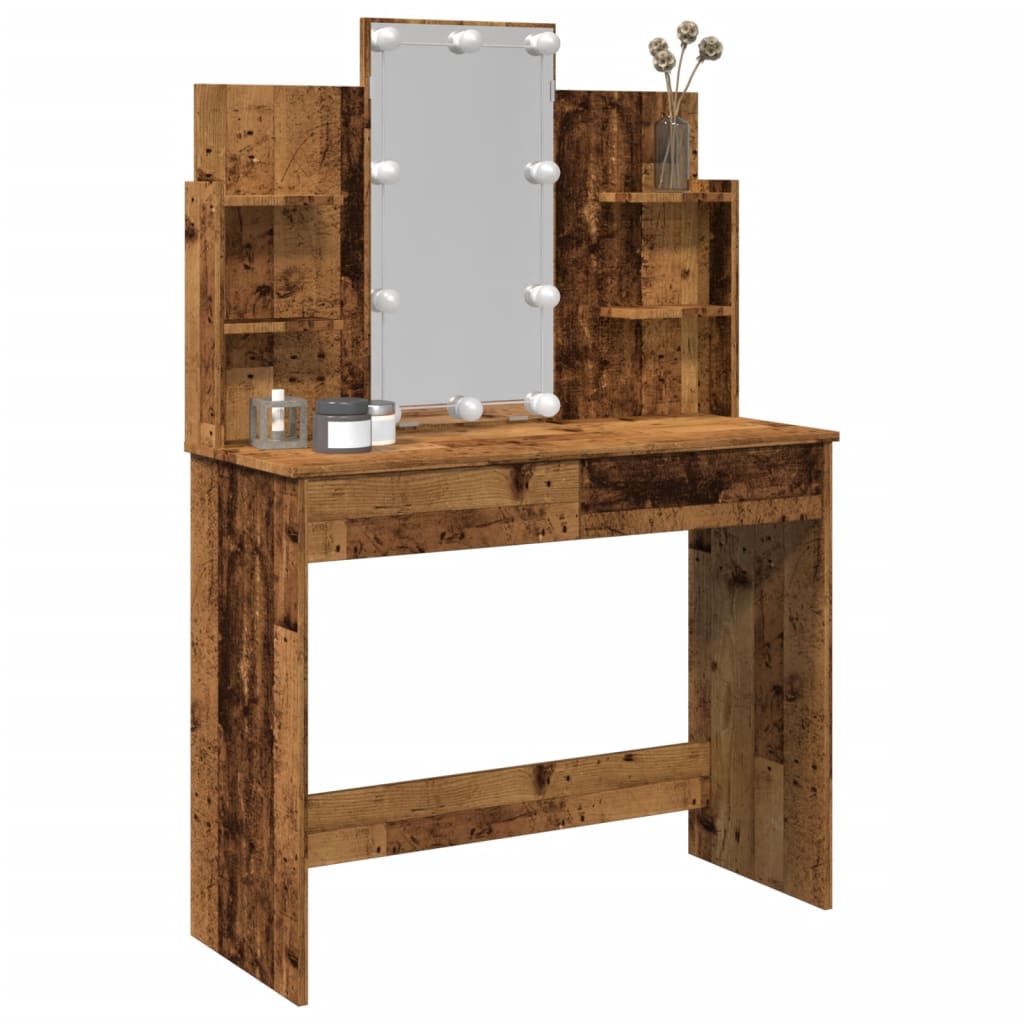 Dressing Table with LED Lights Old Wood 96x40x142 cm - Bend