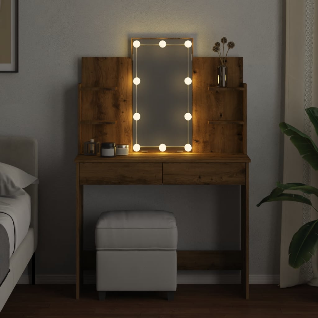 Dressing Table with LED Lights Artisan Oak 96x40x142 cm