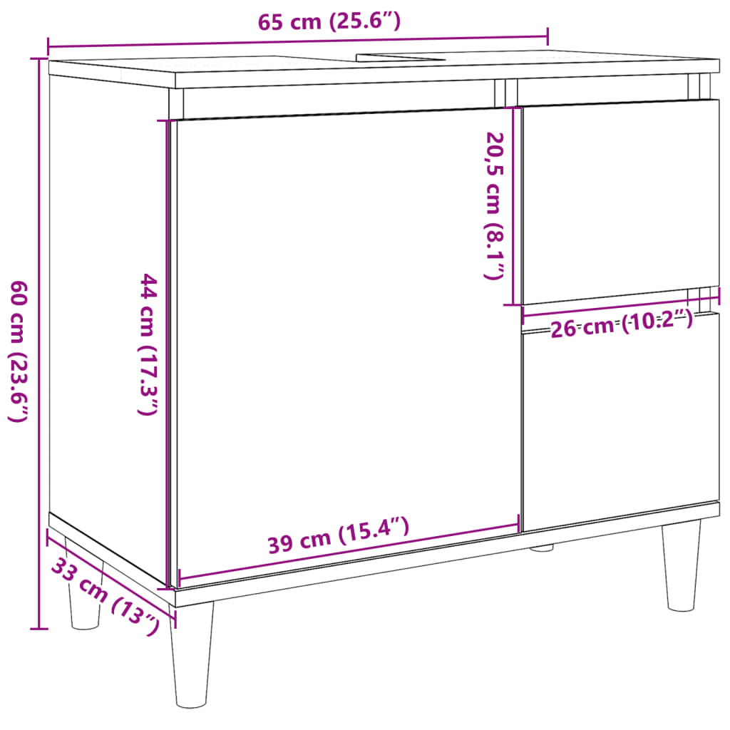 Sink Cabinet Concrete Grey 65x33x60 cm Engineered Wood - Bend