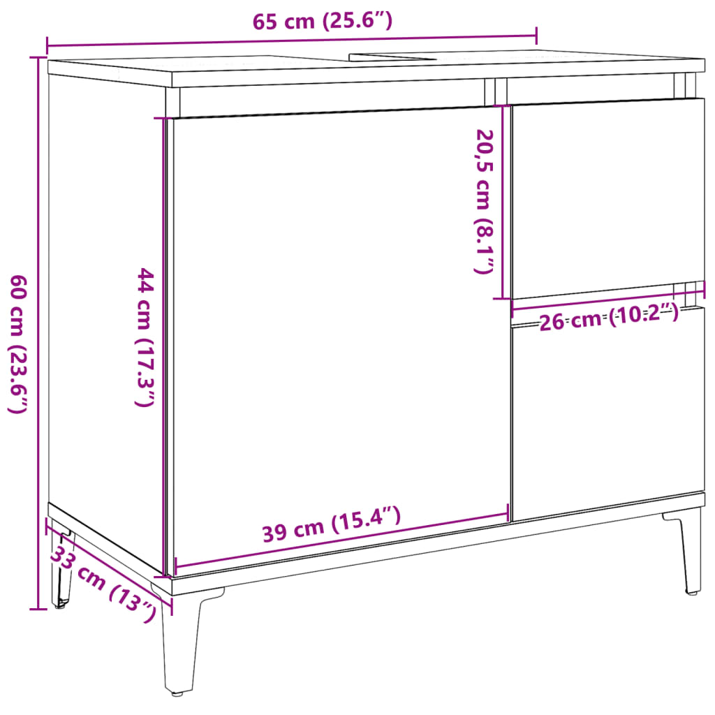 Sink Cabinet Old Wood 65x33x60 cm Engineered Wood - Bend