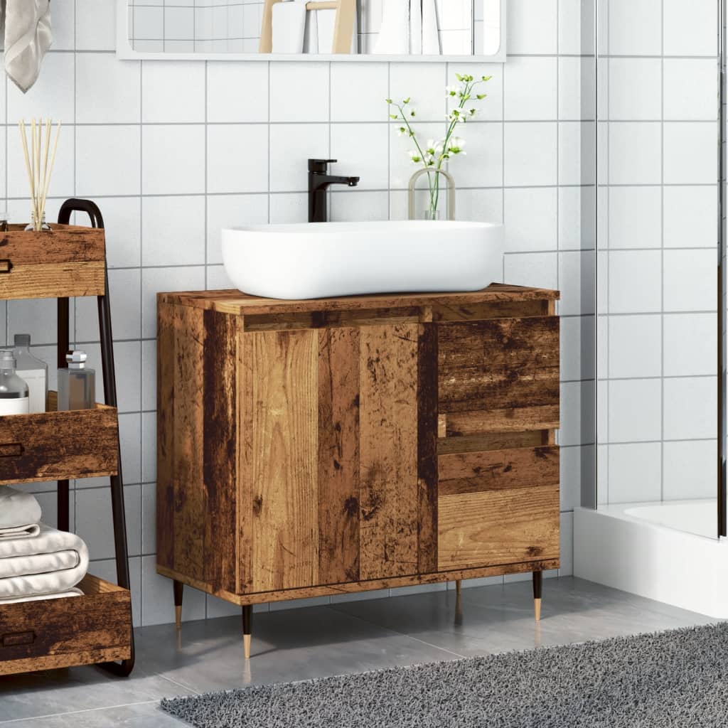 Bathroom Cabinet Old Wood 65x33x60 cm Engineered Wood - Bend