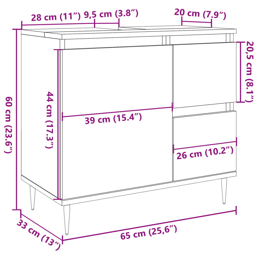 Bathroom Cabinet Old Wood 65x33x60 cm Engineered Wood - Bend