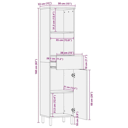 Bathroom Cabinet Brown 38x33x160 cm Solid Wood Mango