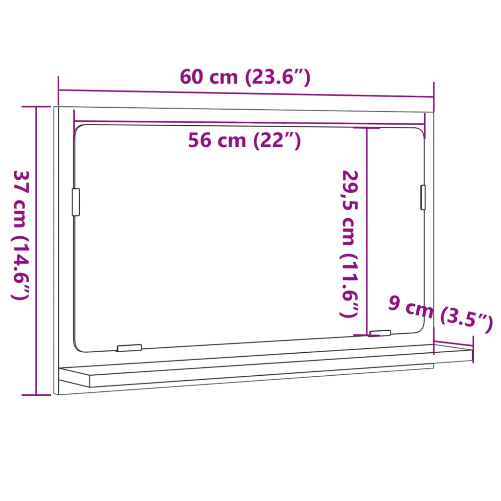 Bathroom Mirror Cabinet Sonoma Oak 60x11x37 cm Engineered Wood - Bend