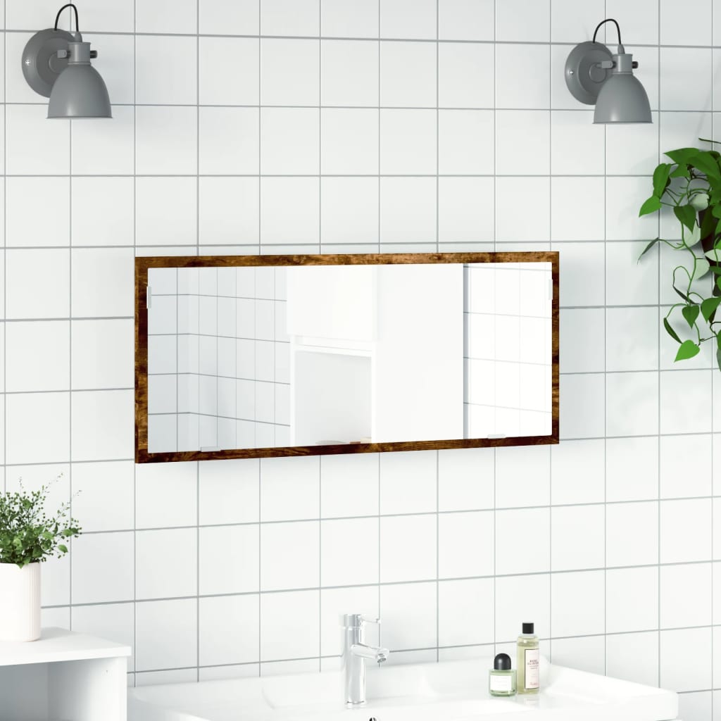 LED Bathroom Mirror Smoked Oak 100x8.5x37 cm Engineered Wood - Bend