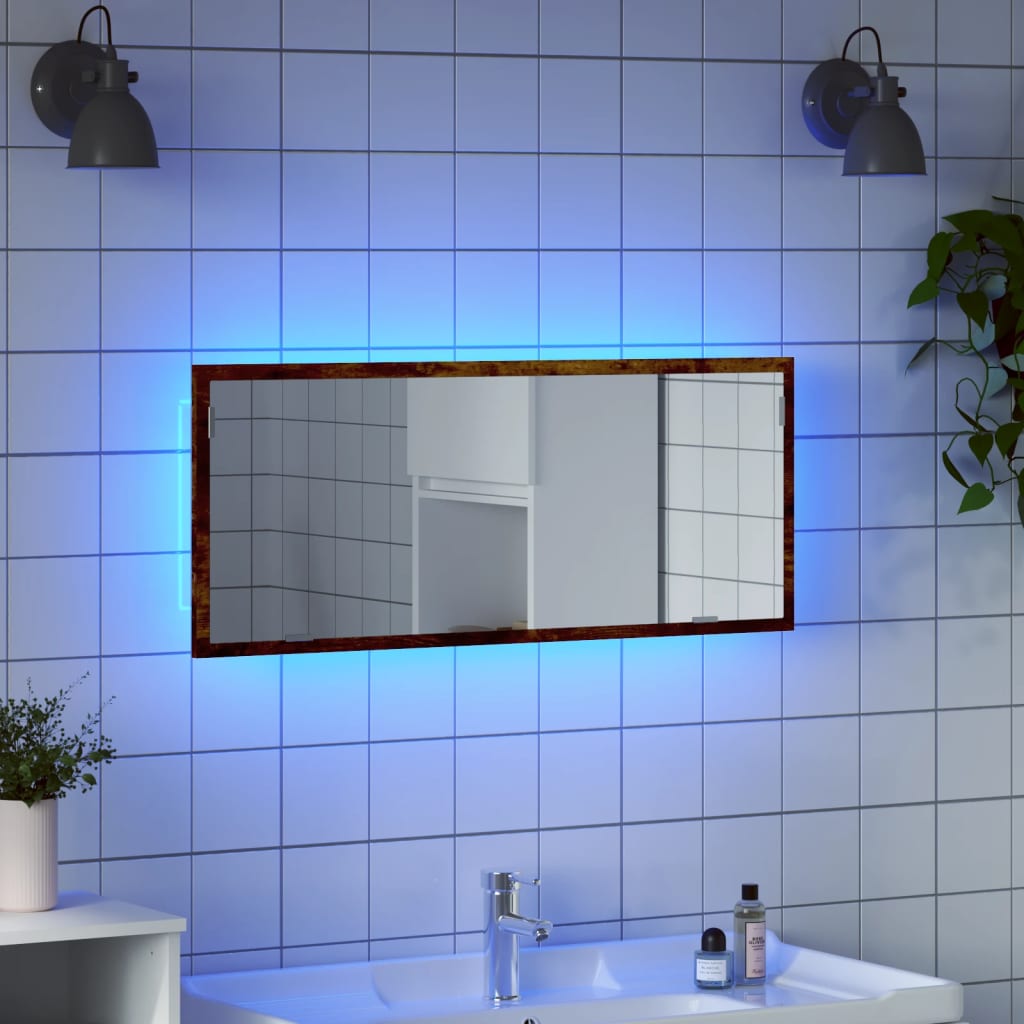 LED Bathroom Mirror Smoked Oak 100x8.5x37 cm Engineered Wood - Bend