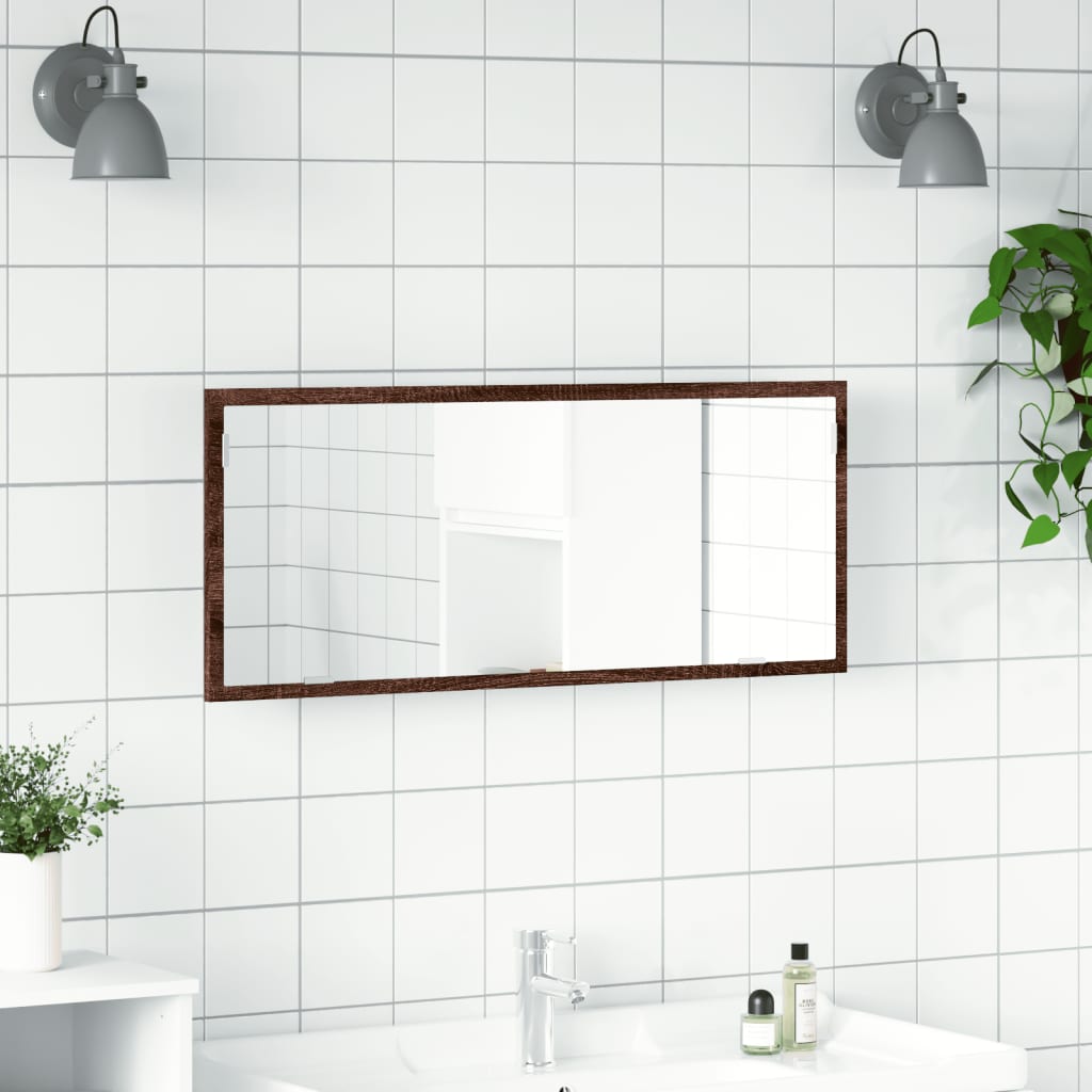 LED Bathroom Mirror Brown Oak 100x8.5x37 cm Engineered Wood - Bend