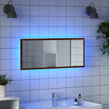 LED Bathroom Mirror Brown Oak 100x8.5x37 cm Engineered Wood - Bend