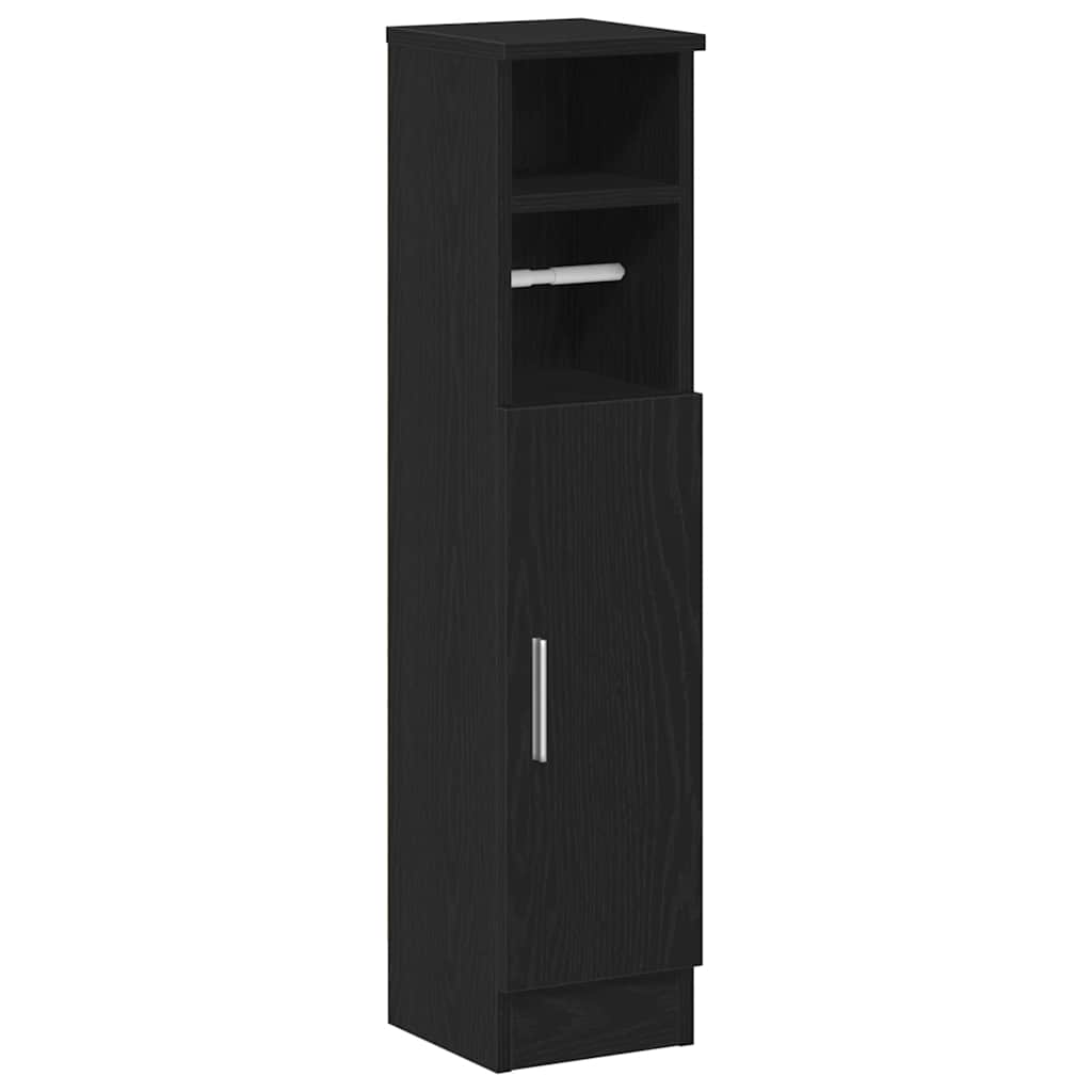 Bathroom Cabinet with Roll Holder Black 20.5x22x90 cm