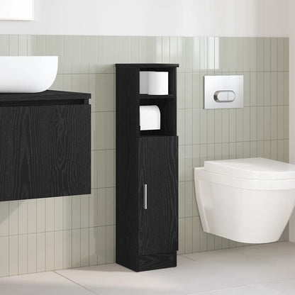 Bathroom Cabinet with Roll Holder Black 20.5x22x90 cm