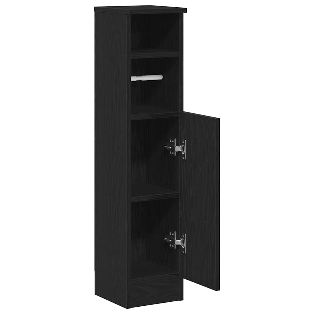 Bathroom Cabinet with Roll Holder Black 20.5x22x90 cm