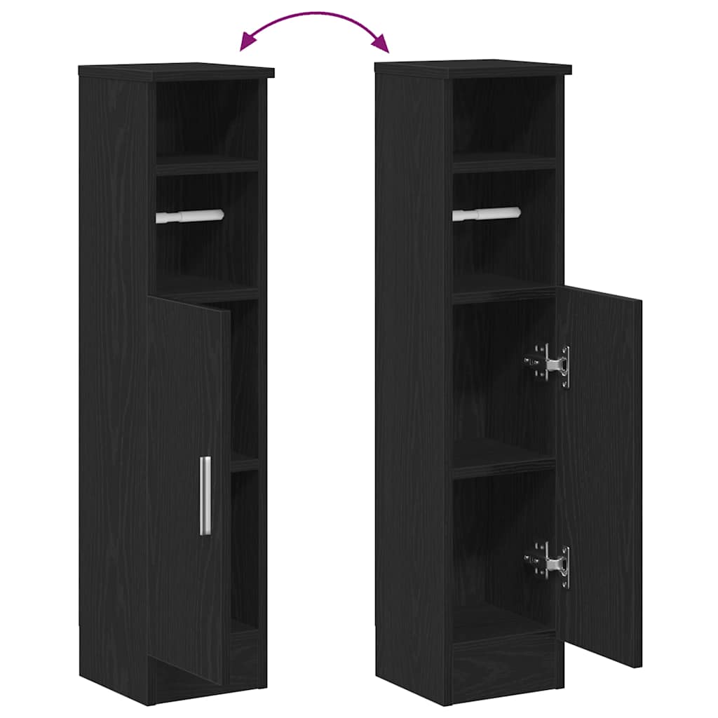 Bathroom Cabinet with Roll Holder Black 20.5x22x90 cm