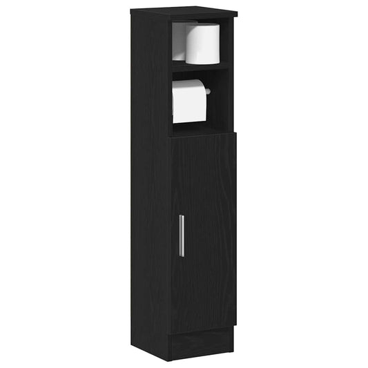 Bathroom Cabinet with Roll Holder Black 20.5x22x90 cm