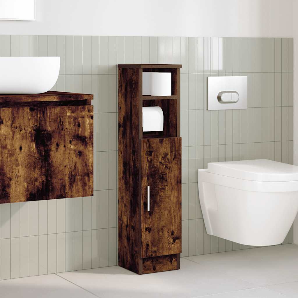 Bathroom Cabinet with Roll Holder Smoked Oak 20.5x22x90 cm