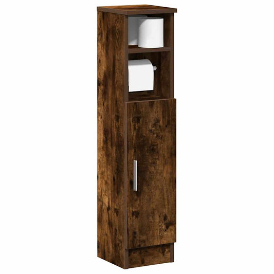 Bathroom Cabinet with Roll Holder Smoked Oak 20.5x22x90 cm